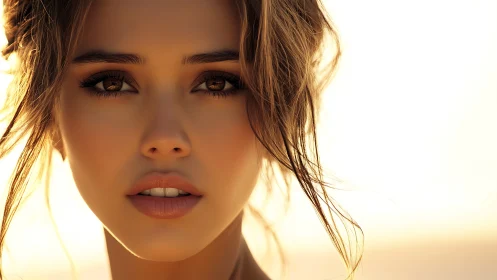 Sunlit close-up portrait with warm cinematic glow.