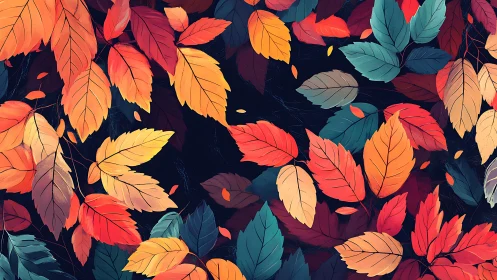 Cozy cascade of colorful autumn leaves on deep night sky.