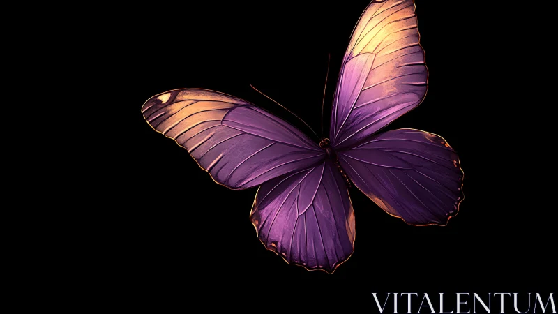 Luminous purple butterfly glowing softly against night.