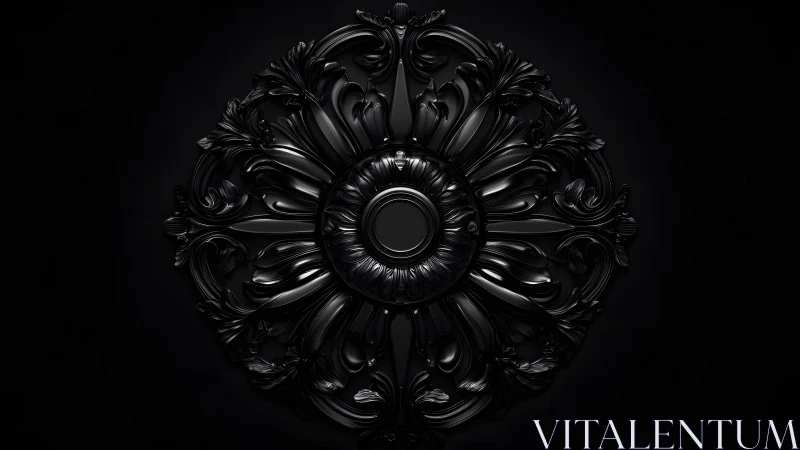 Ornate Black Baroque Medallion on Dark Background, Digital Art. Ornate Black Baroque Medallion on Dark Background, Digital Art.