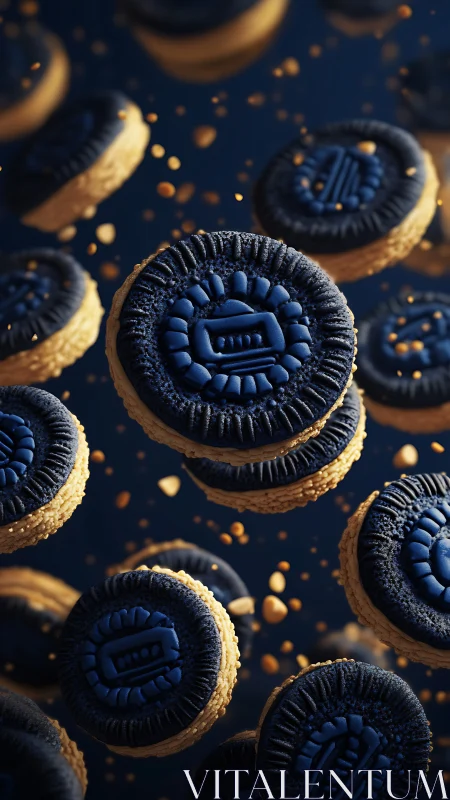 Deep Blue Embossed Cookies with Golden Crumb Base.