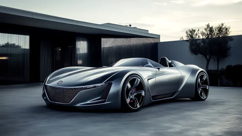 Low-slung silver concept roadster with aero-sculpted carbon bodywork
