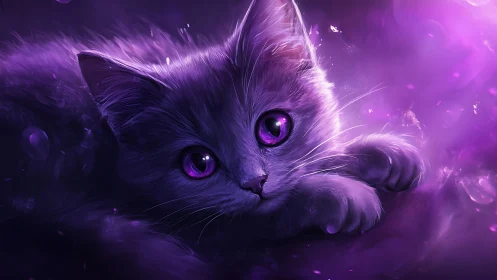Mystical Purple Cat with Glowing Eyes in Ethereal Light