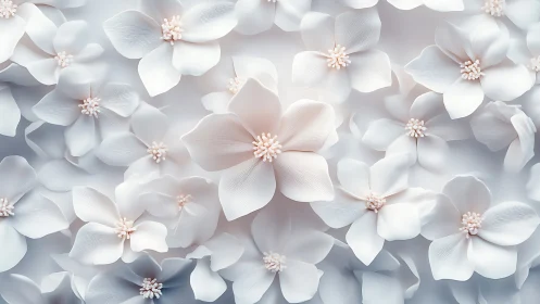 Three-Dimensional Floral Tessellation: White Petaled Blooms with Nested Depth.