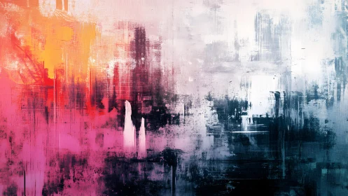 Vibrant Abstract Painting with Bold Brush Strokes and Gradient Tones.