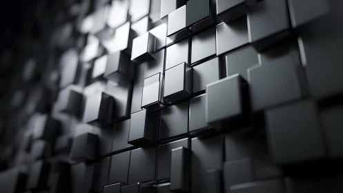 Futuristic 3D Black Cubes Abstract Geometric Wall Art Design.