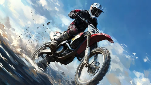 Dynamic motocross rider captured in a painterly digital action scene
