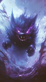 Stormlit shadow beast with playful violet menace.