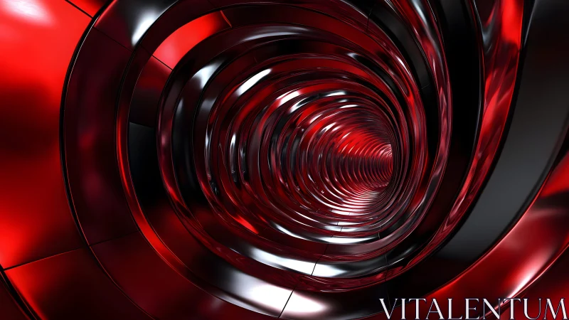 Shiny Red and Black Abstract Tunnel with Futuristic 3D Effect.