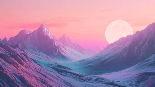 Lunar-illuminated glacial valley under chromatic dusk gradient.