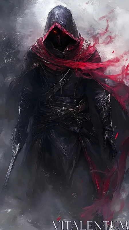 Shrouded wanderer steps from the mist with glowing resolve