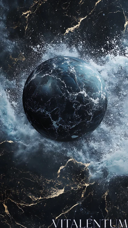 Cosmic marble surges through ink-dark tides of starlight