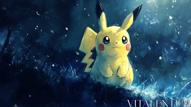 Stormlit Pikachu daydreams in a sparkling electric forest.