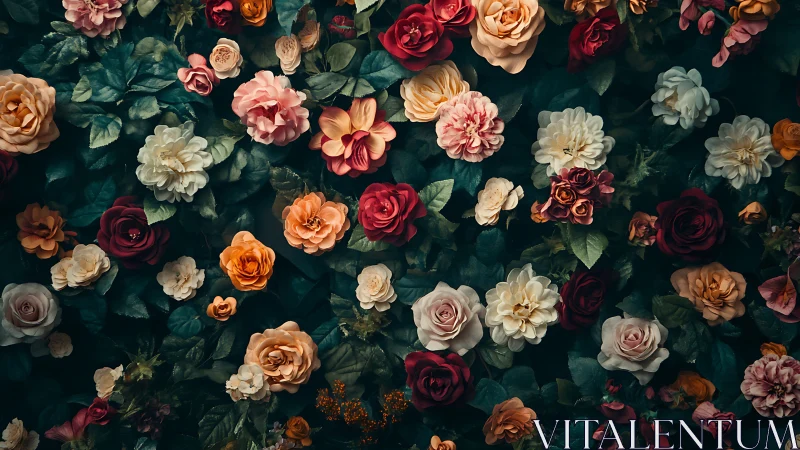 Garden's Jeweled Tapestry: Roses in Emerald Symphony.