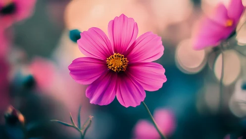 Radiant Pink Cosmos Flower Blooming in Soft Garden Light
