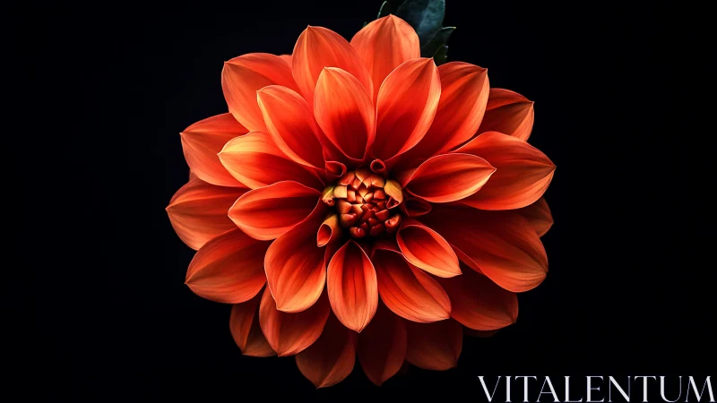 Vibrant Red Dahlia Bloom Against Dark Background.