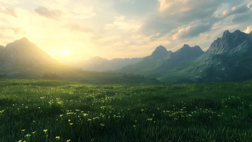 Sunrise spills liquid gold across a dreaming mountain valley