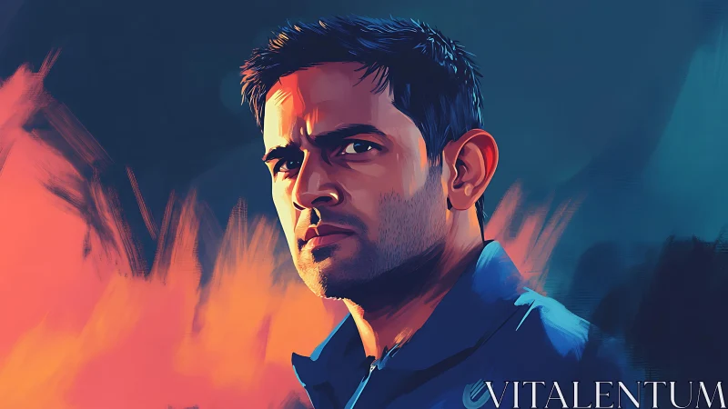 Intense male portrait rendered with bold contrasting colors