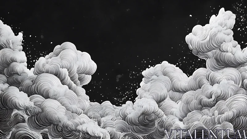 Monochrome linear cloudscape with graphic contour stratification.