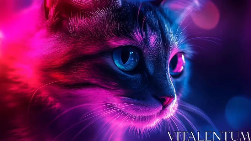 Neon-Lit Feline Portrait with Magenta and Cyan Lighting