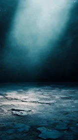 Lone moonlit stage of cracked stone in a quiet blue abyss.