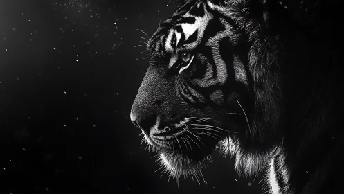 Monochrome tiger profile with high‑contrast luminance mapping.