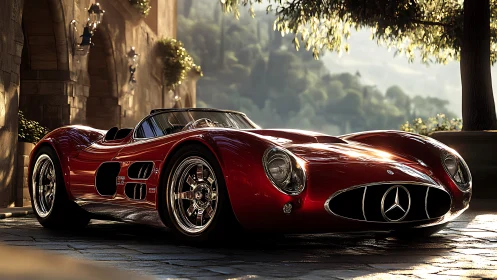 Sunlit vintage Mercedes roadster glows with timeless charm