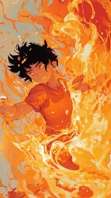 Fiery teen unleashes swirling orange flame vortex