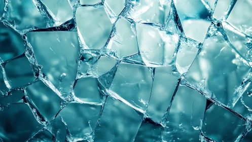 Close-up of Broken Glass with Blue Tint in Abstract Style.