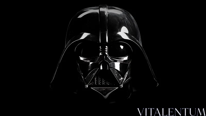 Glossy black sci fi helmet rendered against deep black void