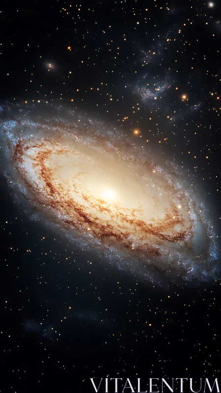 Spiral galaxy with central bulge and star field in deep space