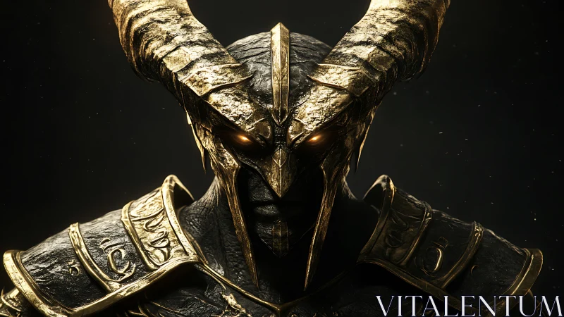 Horned infernal warlord rendered in high-detail metallic 3D armor