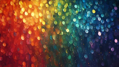 Vibrant abstract bokeh lights in full rainbow gradient.