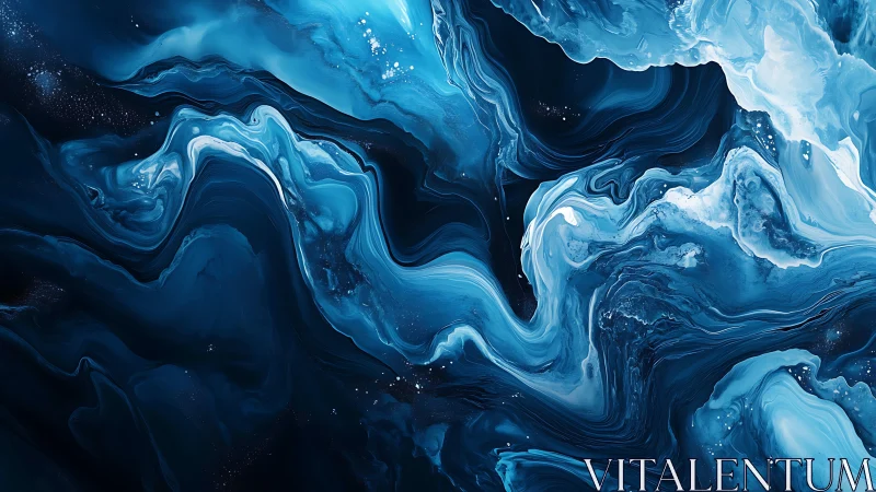 Deep blue fluid abstract composition uses layered gradients