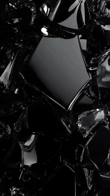 Shattered black glass shards form a high-gloss abstract field
