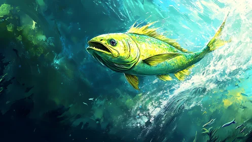 Emerald Marlin Rocketing Through Sunlit Ocean Spray.