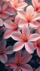 Soft-petaled blossoms with golden stamens in luminous pink gradient.