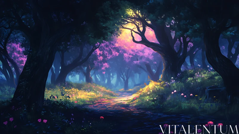 Enchanted Forest Glow: Bioluminescent Woodland Path.