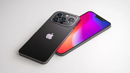 Black iPhone with triple camera system and colorful display.