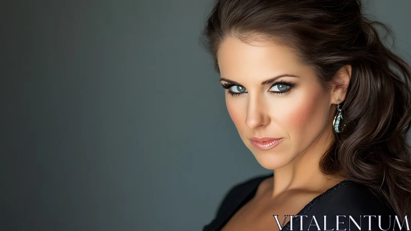 Elegant Woman with Piercing Eyes in Studio Portrait Photography.