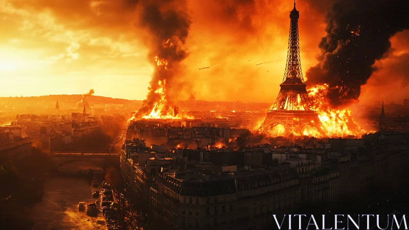 Apocalyptic Parisian Cityscape Engulfed in Massive Conflagration