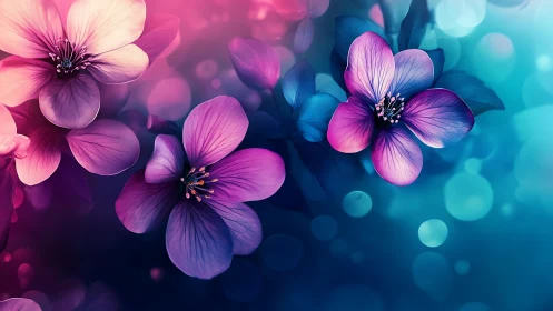 Luminescent Floral Gradient: Pink-to-Teal Bokeh Composition.