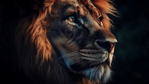 Midnight mane glows as the lion studies distant thunder