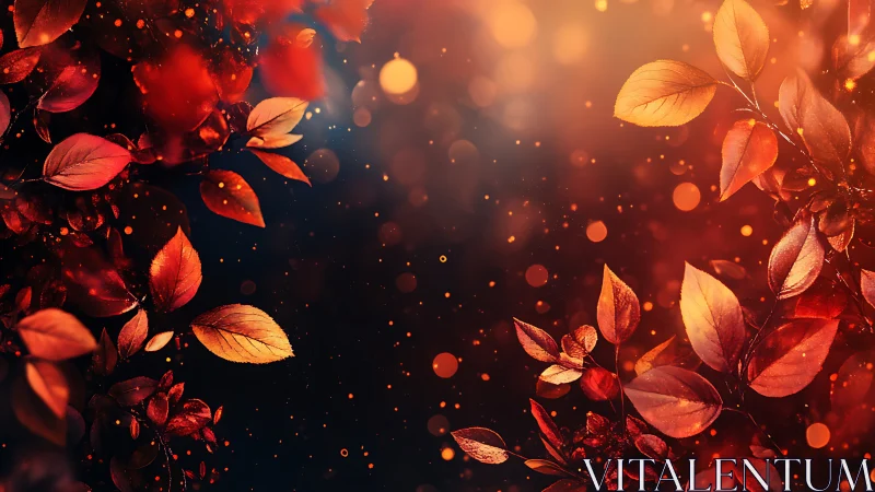 Glowing autumn leaves drift through warm twilight bokeh