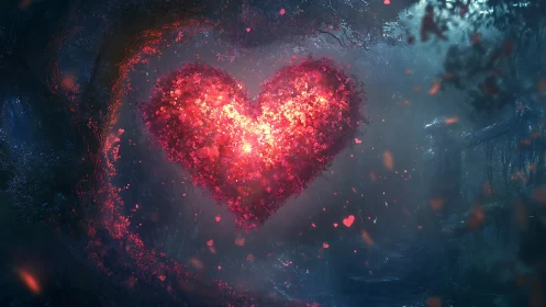 Glowing Heart Particle Explosion: Digital Light & Energy.