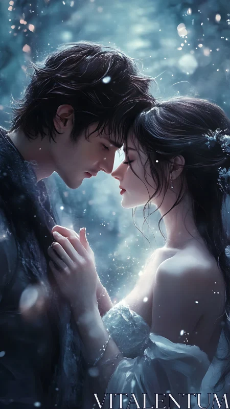 Two souls meeting in a glowing winter's enchanted moment together