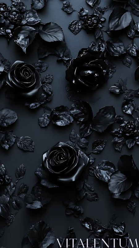 Monochromatic Black Rose Botanical Arrangement Study.