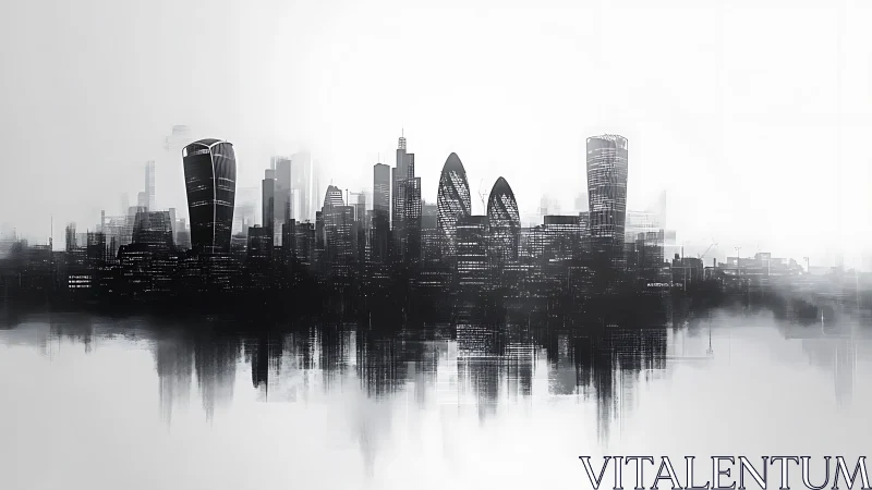 Monochrome parametric skyline with mirrored urban diffusion.