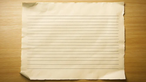 Vintage lined paper sheet on wooden tabletop background.