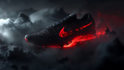 Midnight storm sneaker blazes forward on molten crimson fog